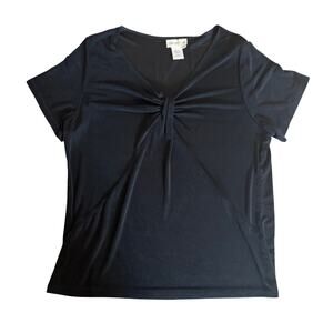 Coldwater Creek Black Twist Front Travel Knit Top Plus 1X Short Sleeves